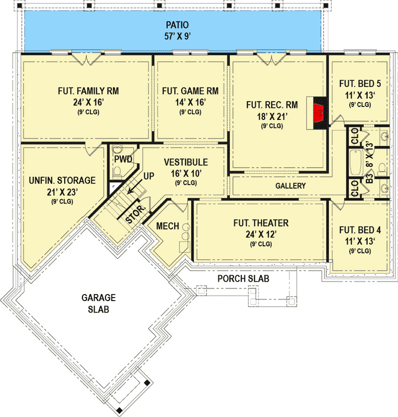 Plan 12283JL: Classic 3 Bed Design with Angled Garage and Bonus Expansion - 2619 Sq Ft - Floor Plan - Lower Level - Mountain, Traditional