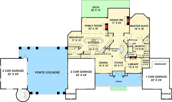Plan 12286JL: Opulent European Manor Home Plan - Floor Plan - Main Level - European, French Country