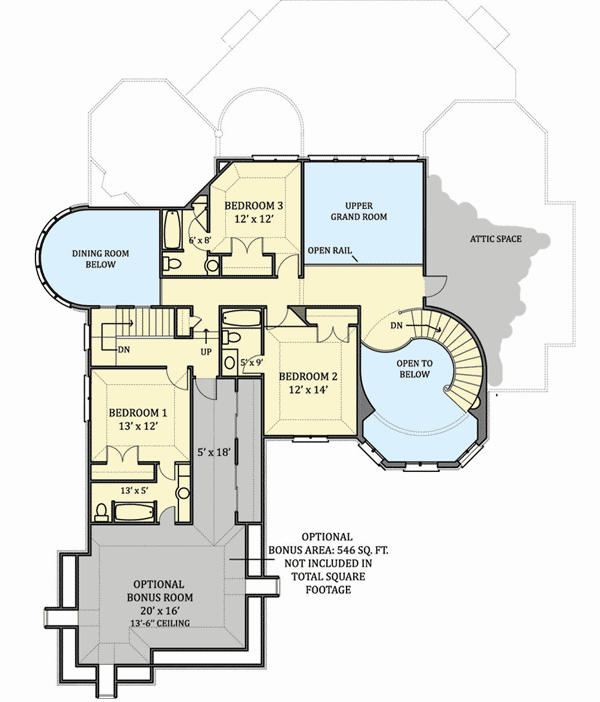 Plan 12294JL: Castle-Like Luxury House Plan with 2-Story Grand Room - 3376 Sq Ft - Floor Plan - 2nd Floor - European, French Country