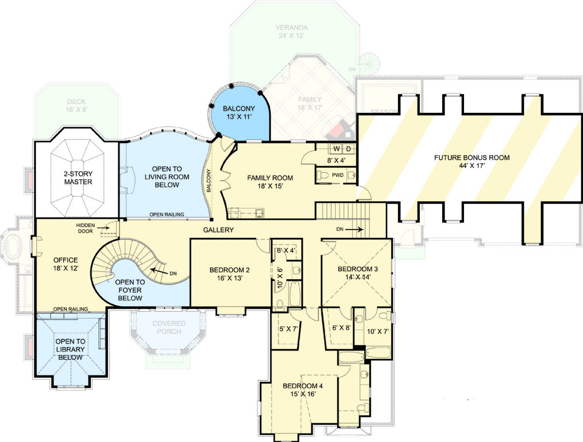 Plan 12301JL: European Home with Two-Story Library and Master - 4962 Sq Ft - Floor Plan - 2nd Floor - European, French Country