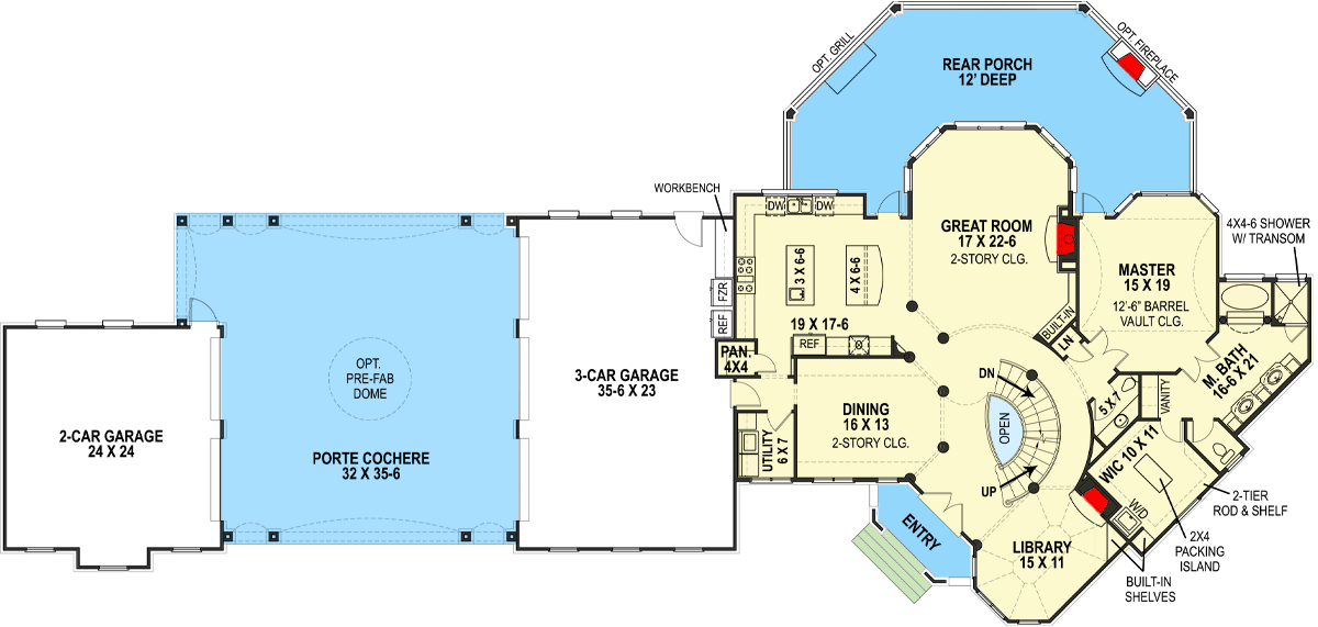 Plan 12307JL: European Estate Home with Porte Cochere and Lower Level Expansion - Floor Plan - Main Level - European, French Country