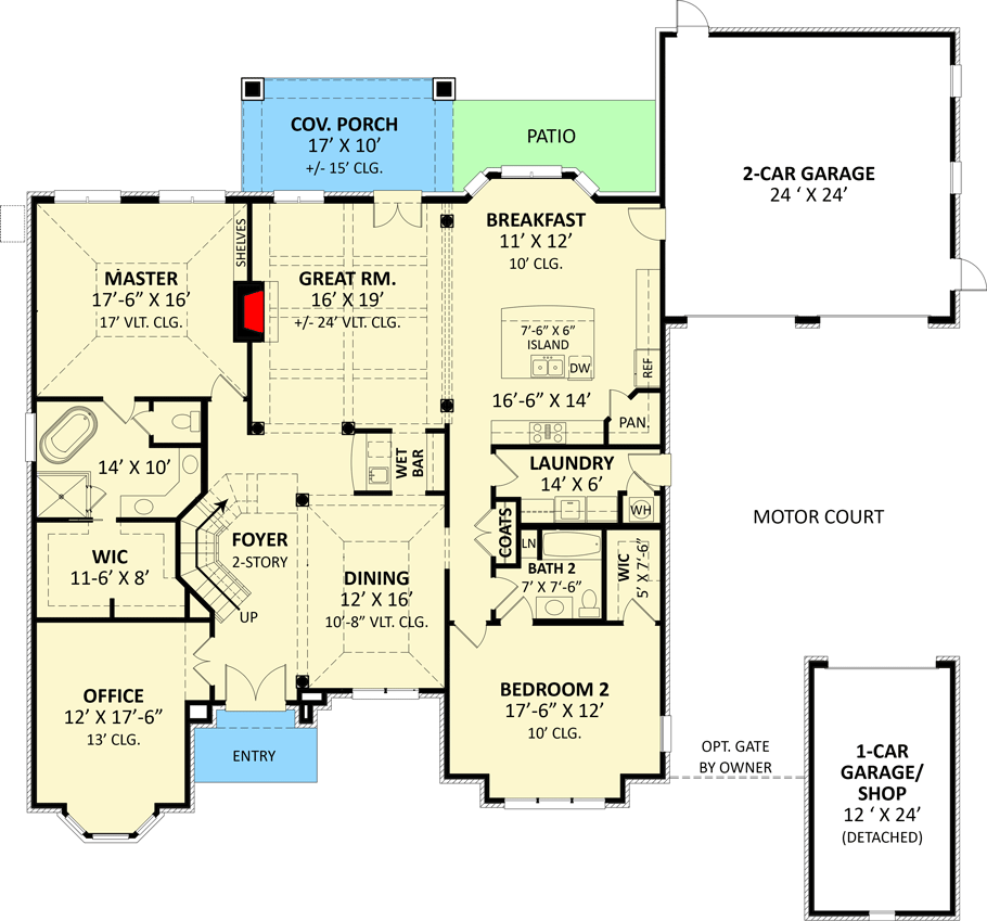 Plan 12308JL: European House Plan with Multiple Options - Floor Plan - Main Level - European, French Country, Southern, Traditional