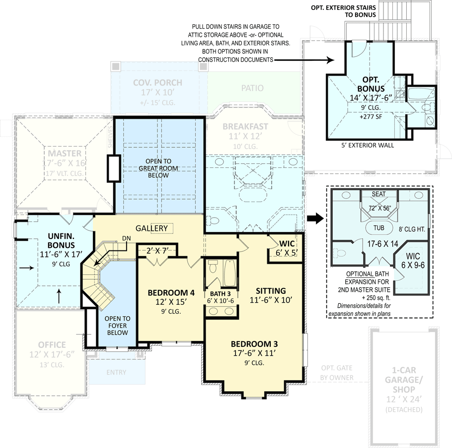 Plan 12308JL: European House Plan with Multiple Options - Floor Plan - 2nd Floor - European, French Country, Southern, Traditional