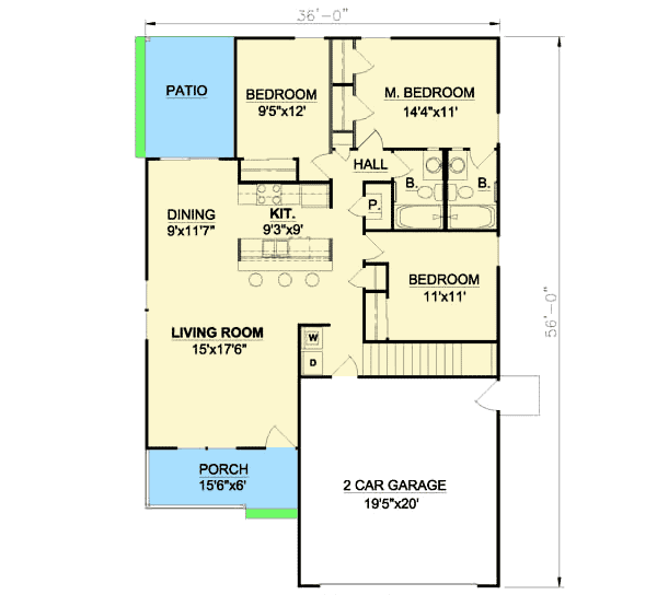 Plan 12726MA: 3 Bed House Plan with All the Basics and More - 1216 Sq Ft - Floor Plan - Main Level - Cottage, Southern