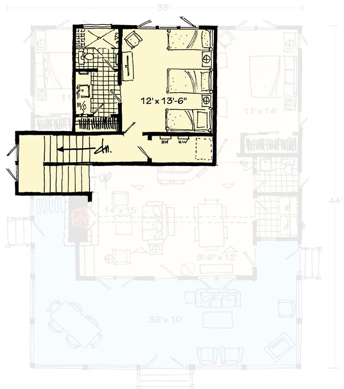 Plan 12912KN: One-Story Mountain Cottage with Large Covered Porch - 1371 Sq Ft - Floor Plan - 2nd Floor - Cabin, Cottage, Mountain, Rustic, Vacation