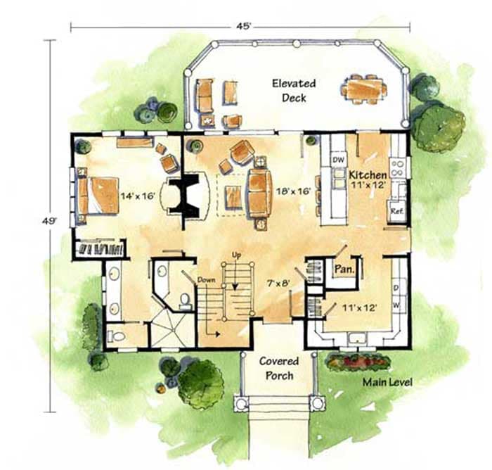 Plan 12916KN: Rustic Retreat - Floor Plan - Main Level - Mountain, Rustic, Vacation