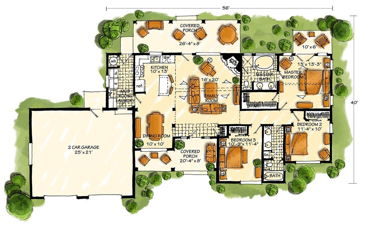 Plan 12924KN: Mountain Getaway - Floor Plan - Main Level - Craftsman, Mountain, Ranch, Rustic