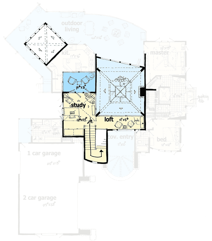 Plan 12928KN: Mountain Home Plan with Breathtaking Vaulted Living Room - Floor Plan - 2nd Floor - Contemporary, Mid Century Modern, Mountain, Prairie, Rustic