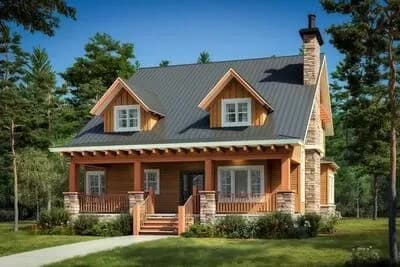 Mountain Farmhouse Plan with Vaulted Living Room