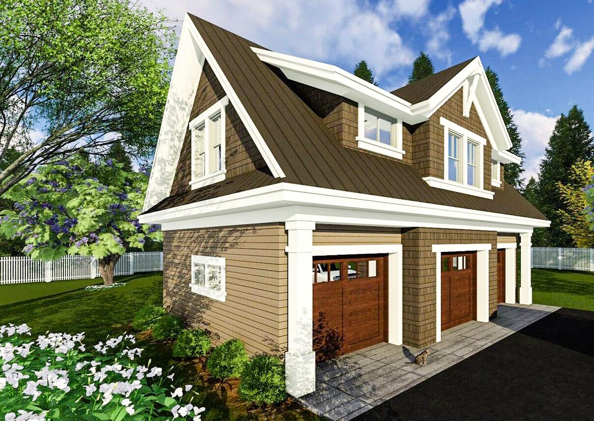 Plan 14631RK: 3 Car Garage with Apartment Above - 988 Sq Ft Garage and 938 Sq Ft Apartment - Image #4 - Carriage, Craftsman, New American