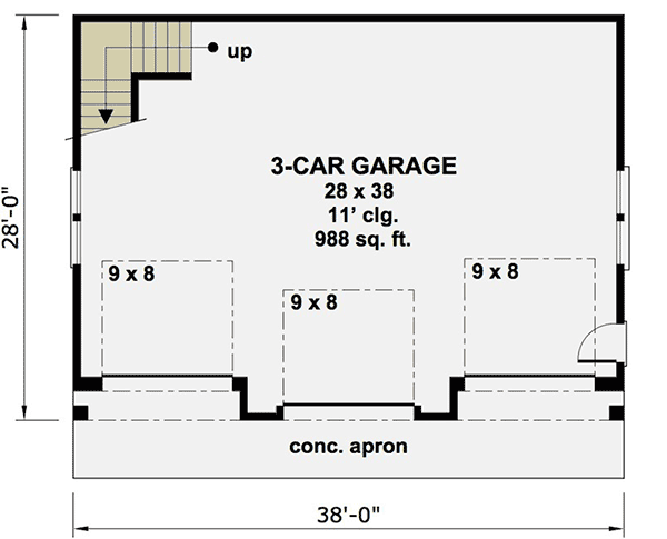 Plan 14631RK: 3 Car Garage with Apartment Above - 988 Sq Ft Garage and 938 Sq Ft Apartment - Floor Plan - Main Level - Carriage, Craftsman, New American
