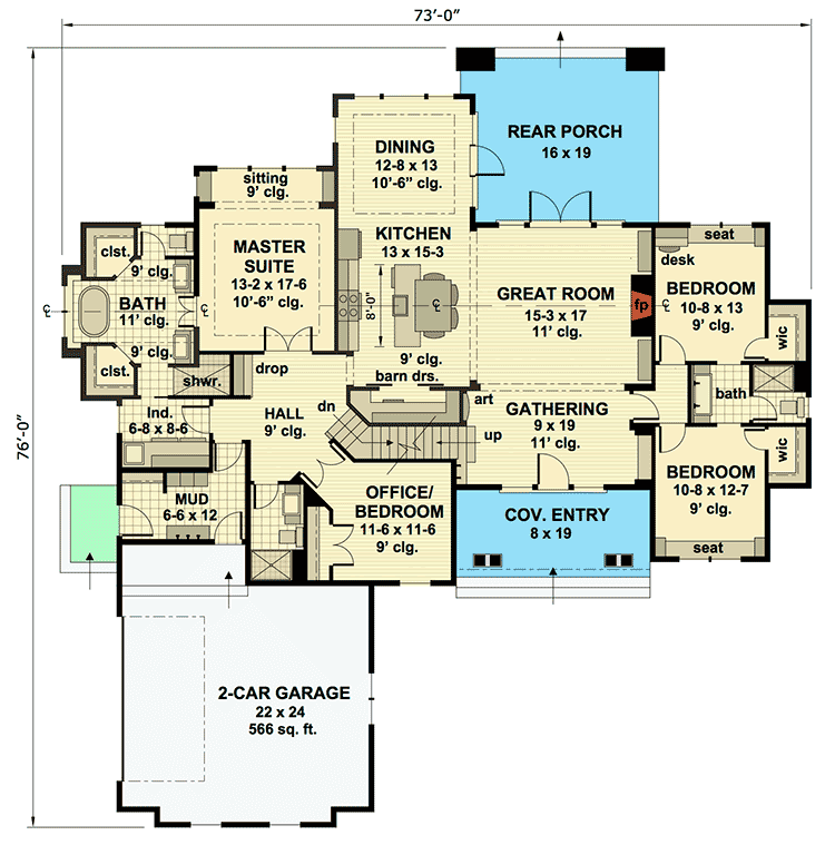 Plan 14648RK: Richly Detailed Craftsman House Plan - 2370 Sq Ft - Floor Plan - Main Level - Craftsman, Northwest, Shingle