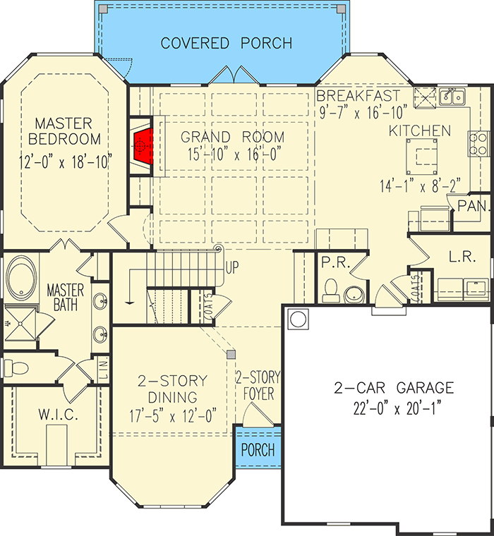 Plan 15600GE: 3-Bed Traditional House Plan with Bonus Room - 2343 Sq Ft - Floor Plan - Main Level - European, Traditional