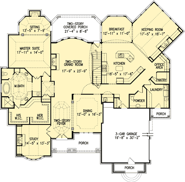 Plan 15616GE: Charming French European House Plan - Floor Plan - Main Level - European, French Country, Traditional