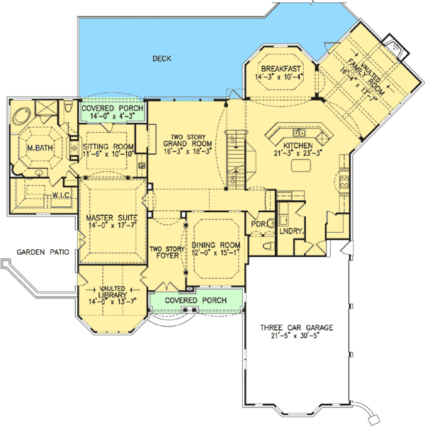 Plan 15632GE: House Plan with Junior Master Suite Upstairs - Floor Plan - Main Level - European, Southern