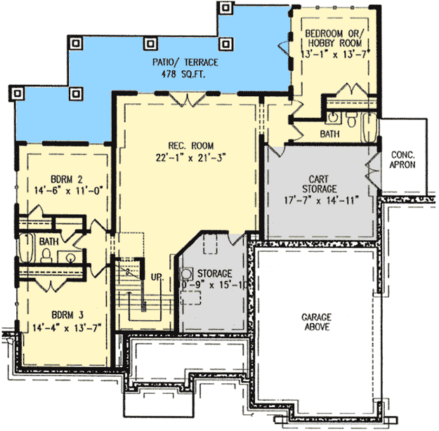 Plan 15633GE: 4-Bed Mountain Craftsman House Plan with Side-Entry Garage - Floor Plan - Lower Level - Rustic, Southern, Traditional