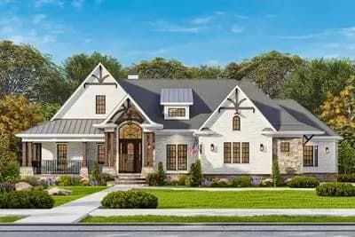 Craftsman Mountain House Plan with Split Bedrooms and Flex Room