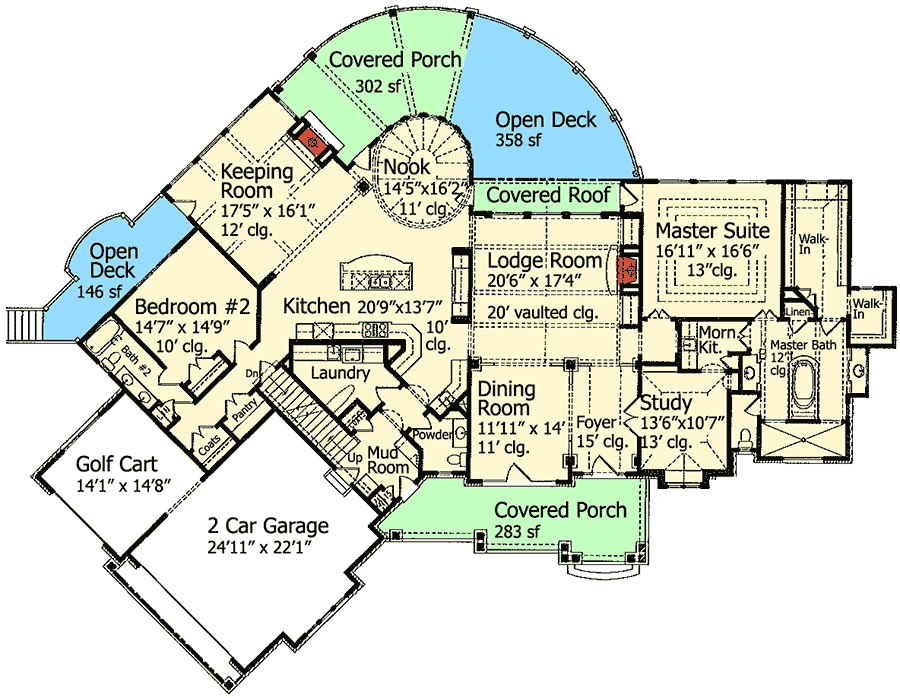 Plan 15662GE: 3200 Square Foot Mountain Craftsman House Plan with Bonus Expansion - Floor Plan - Main Level - Craftsman, Mountain, Rustic