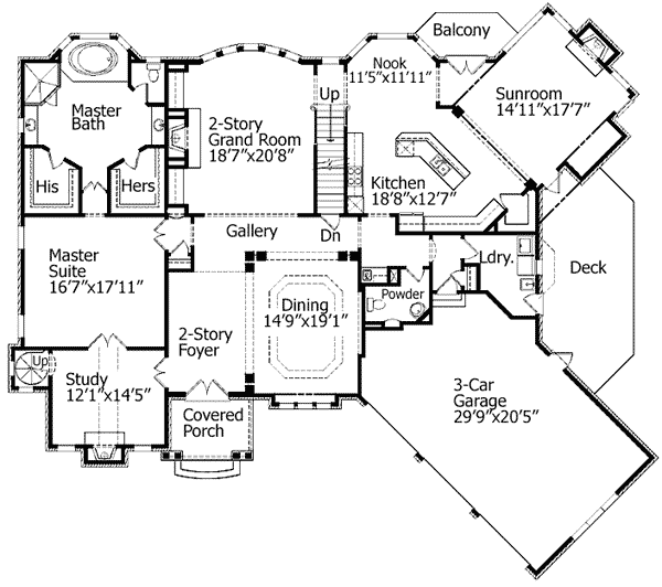 Plan 15664GE: Grand House Plan with Spiral Stair to Loft in Study - 4759 Sq FT - Floor Plan - Main Level - European, French Country, Traditional