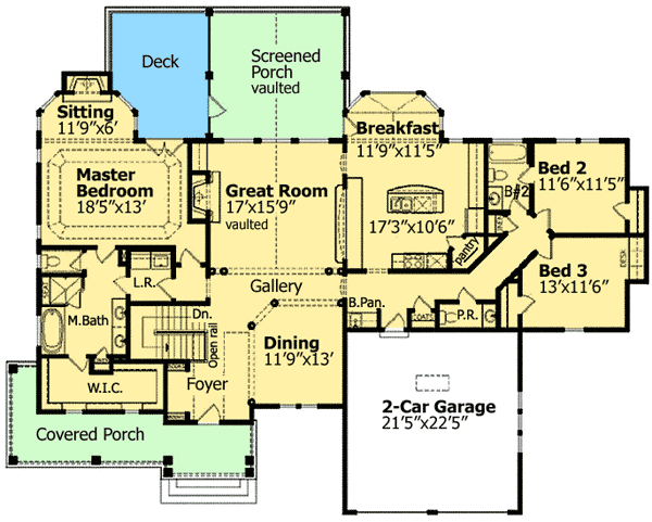Plan 15667GE: Split Bedroom Craftsman Home Plan - Floor Plan - Main Level - Craftsman, Mountain, Northwest, Rustic