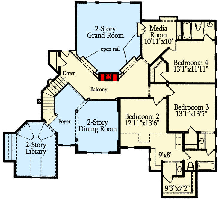 Plan 15668GE: Two-Story Grand Room - Floor Plan - 2nd Floor - European, Rustic, Traditional