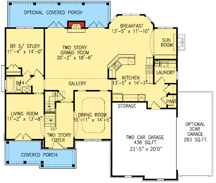 Plan 15673GE: 4-Bed House Plan with Study or Extra Bedroom - 3054 Sq Ft - Floor Plan - Main Level - Craftsman, Traditional