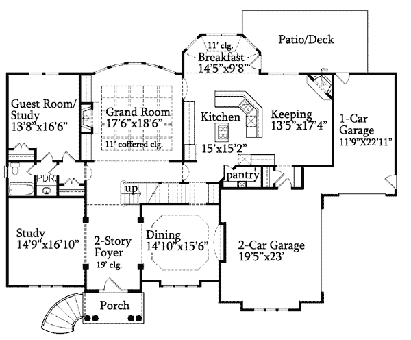 Plan 15676GE: A Touch of Europe - Floor Plan - Main Level - European, French Country, Traditional