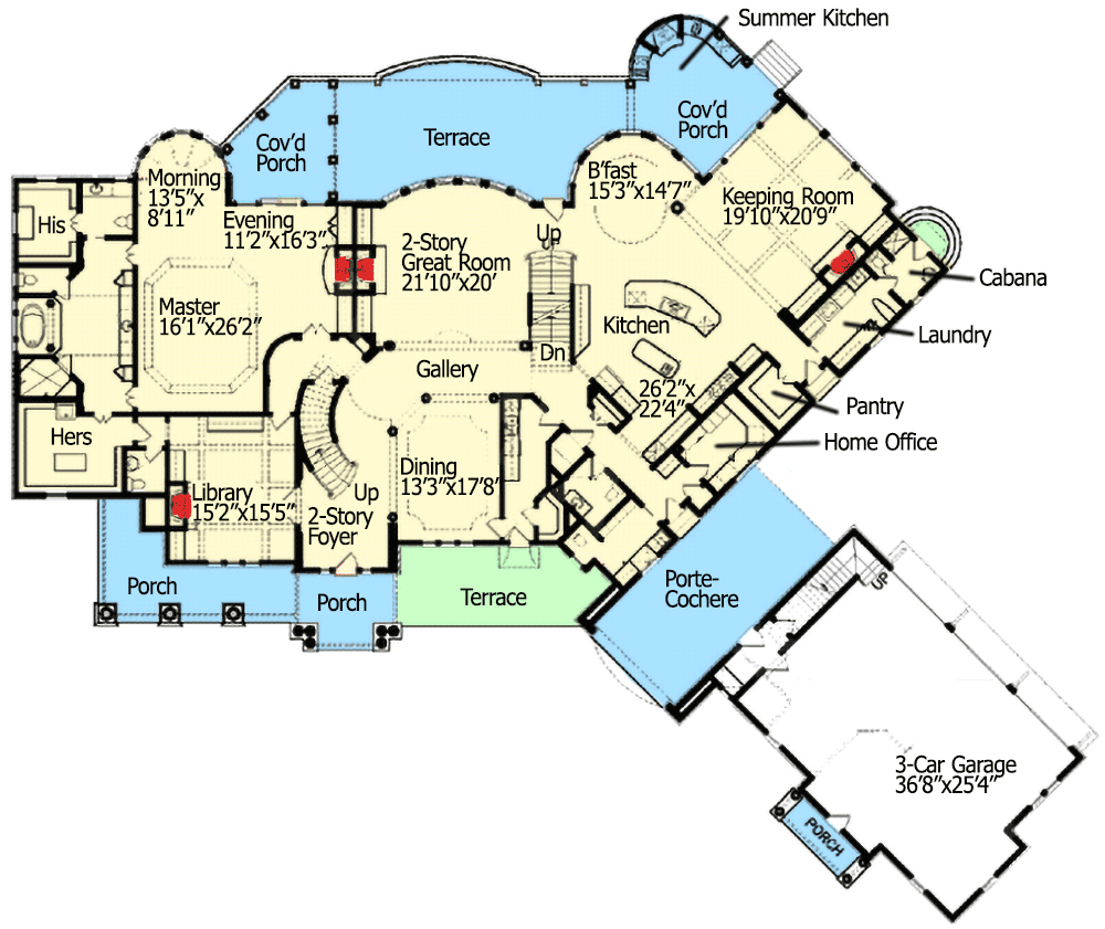 Plan 15700GE: Luxury Estate with Upper Lounge - Floor Plan - Main Level - European, Traditional
