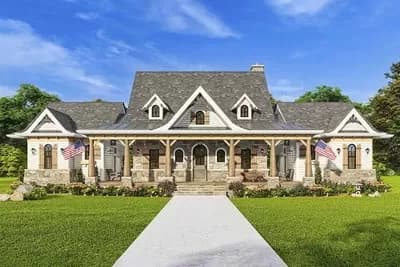 Arts and Crafts House Plan with Great Symmetry and 2 Master Bedrooms - 1873 Sq Ft
