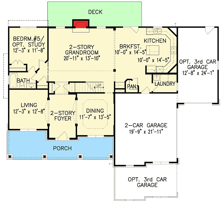 Plan 15720GE: House Plan with Study Option and 2-Story Great Room - Floor Plan - Main Level - Craftsman, Mountain, Northwest