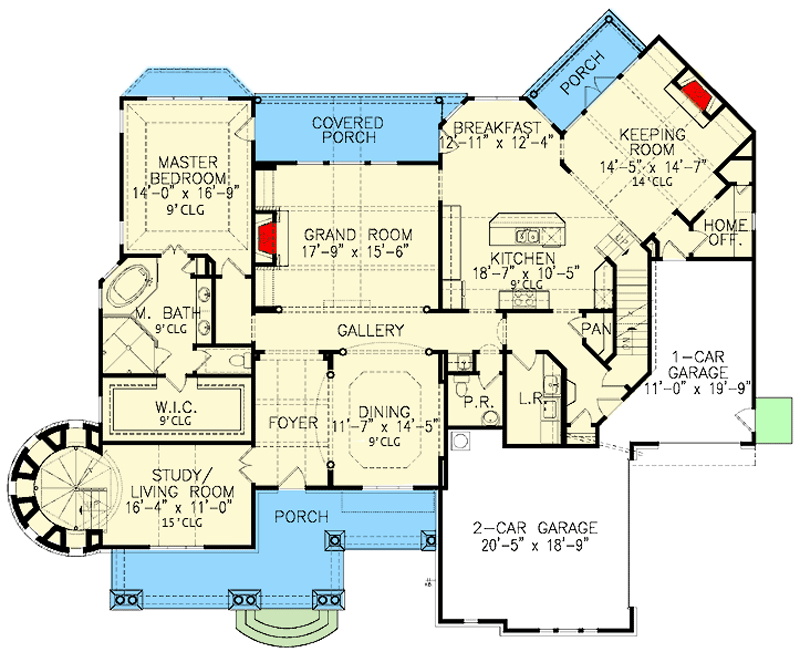 Plan 15722GE: Shingle Style Home Plan with Lighthouse - Floor Plan - Main Level - Coastal, Craftsman, New American, Shingle