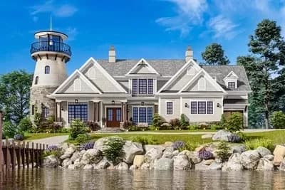 Shingle Style Home Plan with Lighthouse
