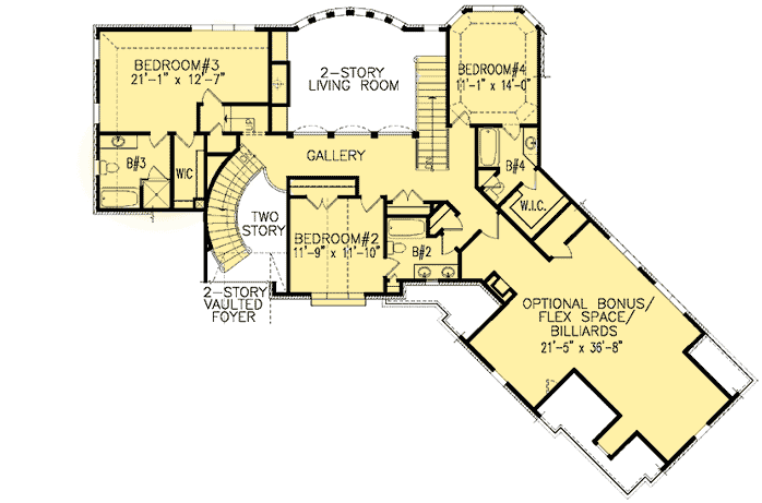 Plan 15733GE: 4-Bed Luxury House Plan with Angled Garage and Family Room - Floor Plan - 2nd Floor - European, French Country, Traditional