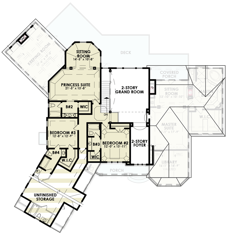Plan 15734GE: Two Story 4500 Square Foot Manor House Plan with 2-Story Great Room - Floor Plan - 2nd Floor - European, Traditional