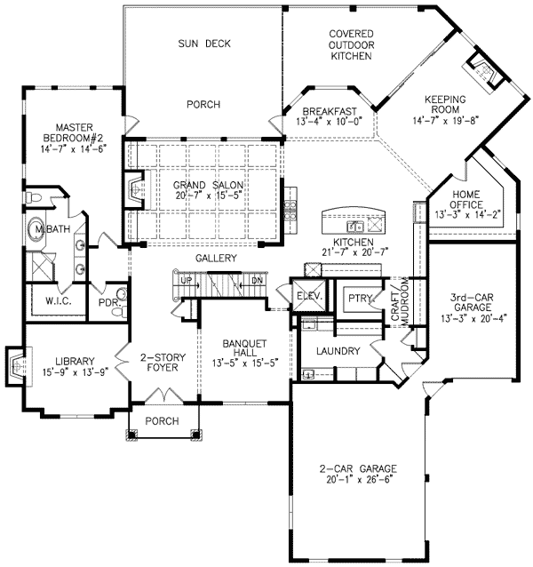Plan 15757GE: Luxurious Mountain Lodge - Floor Plan - Main Level - Craftsman, Mountain, Northwest