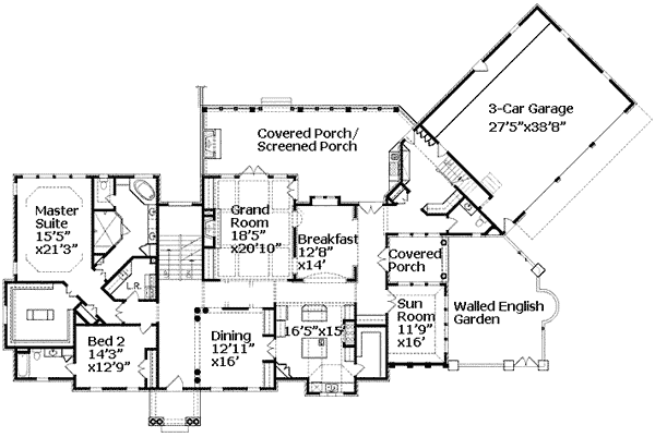 Plan 15765GE: Stately Traditional Home Plan - Floor Plan - Main Level - Colonial, Traditional