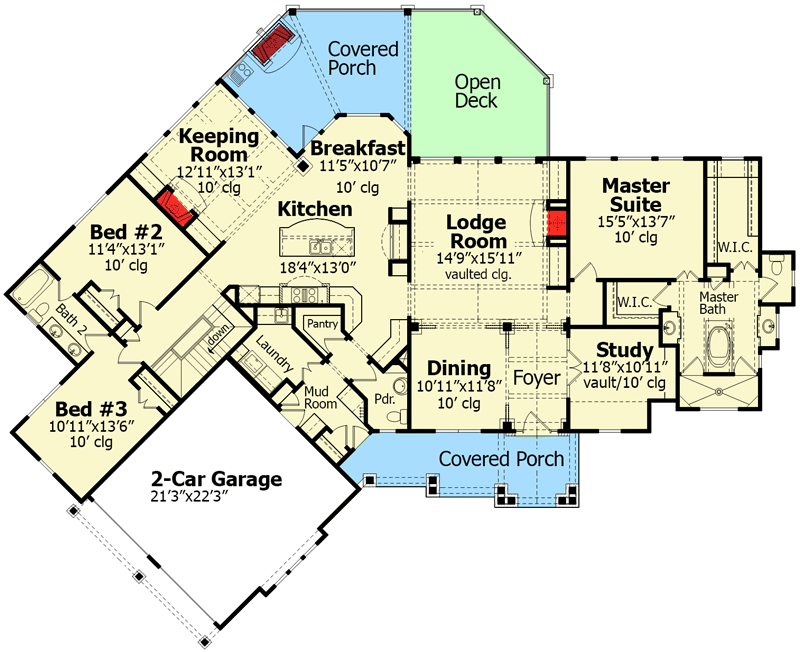 Plan 15793GE: Stunning Mountain Ranch Home Plan - 2685 Sq Ft - Floor Plan - Main Level - Craftsman, Mountain, Northwest, Ranch, Rustic