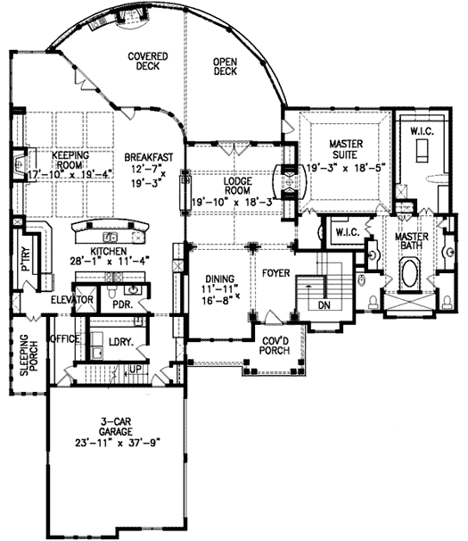Plan 15812GE: Mountain Lodge with Elevator - Floor Plan - Main Level - Craftsman, Mountain, Rustic
