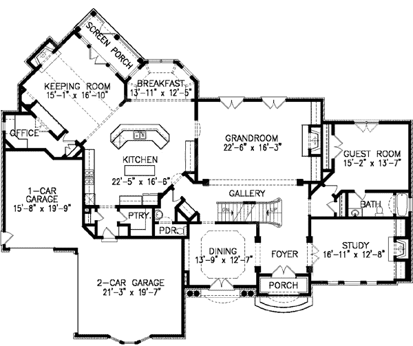 Plan 15819GE: Gourmet Kitchen - Floor Plan - Main Level - European, Traditional