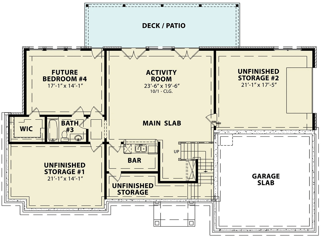 Plan 15853GE: One-Story House Plan with Flex Room and Vaulted Living Room - 1927 Sq Ft - Floor Plan - Lower Level - Ranch, Traditional