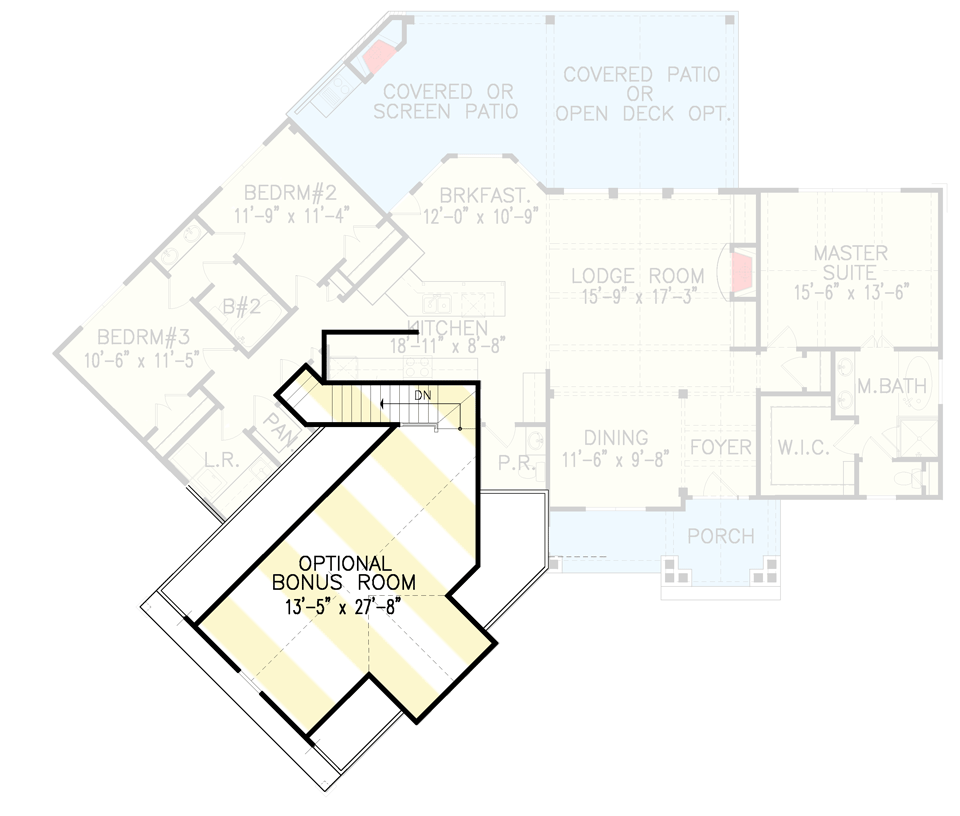 Plan 15884GE: Gabled 3-Bedroom Craftsman Ranch Home Plan with Angled Garage - 1873 Sq Ft - Floor Plan - Optionally Finished Bonus Room - Craftsman, Mountain, Ranch, Rustic