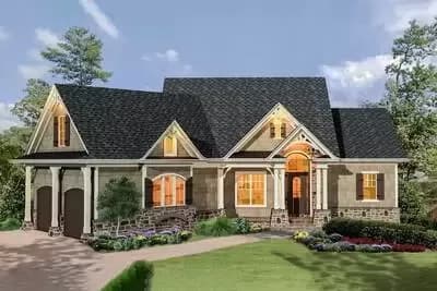 Gabled 3-Bedroom Craftsman Ranch Home Plan with Angled Garage - 1873 Sq Ft