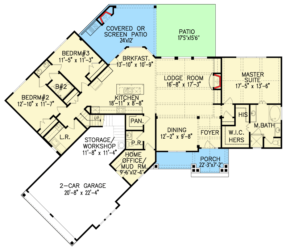 Plan 15885GE: Affordable Gable Roofed Ranch Home Plan - 2090 Sq Ft - Floor Plan - Main Level - Country, Craftsman, Mountain, Ranch, Rustic