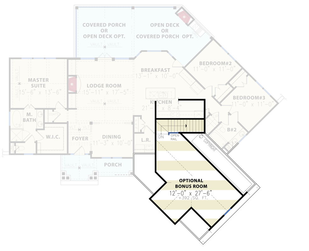 Plan 15886GE: Classic Hip Roofed Craftsman House Plan with Angled 2-Car Garage - 1729 Sq Ft - Floor Plan - Optionally Finished Bonus - Craftsman, Mountain, Northwest, Ranch, Rustic