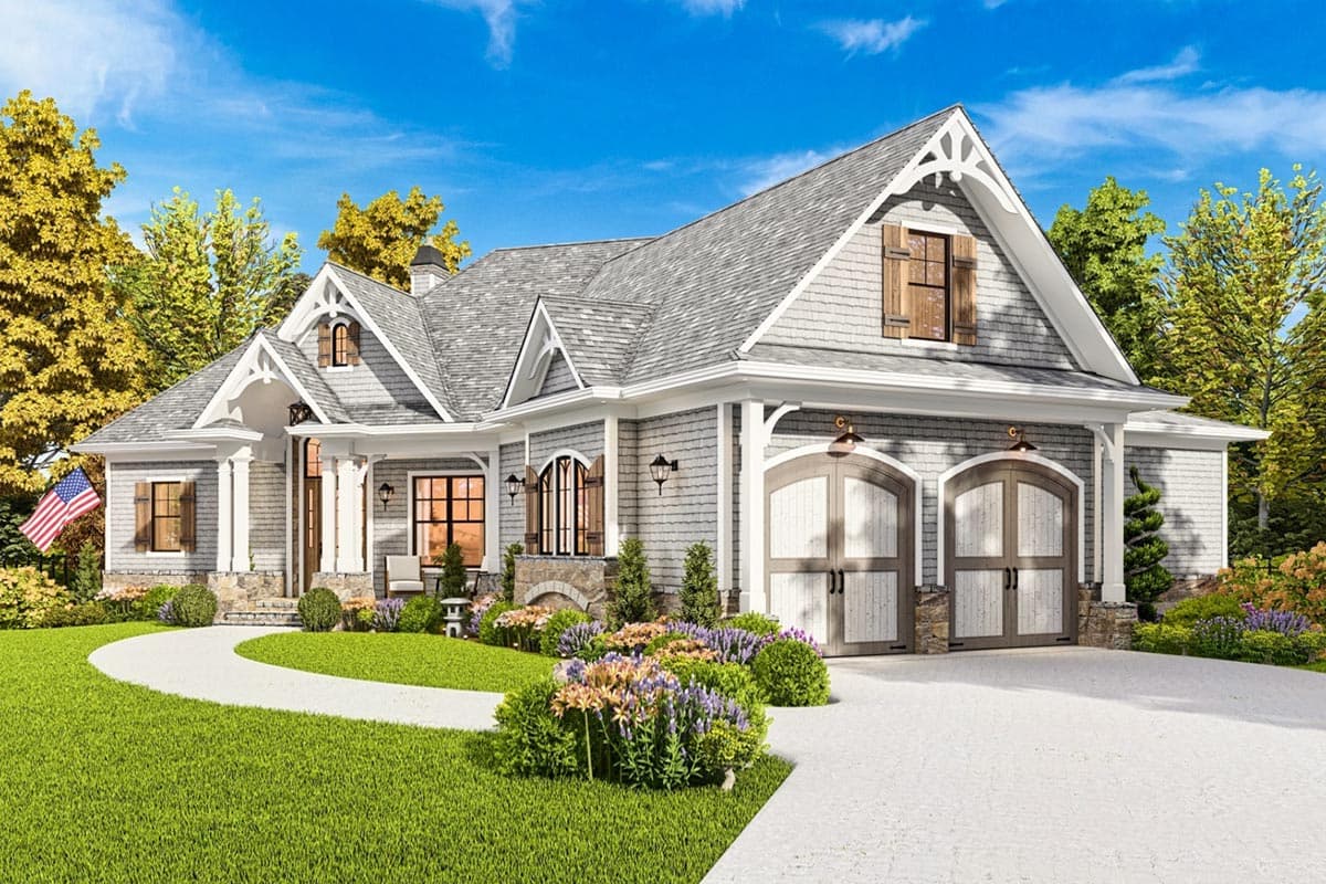 Plan 15886GE: Classic Hip Roofed Craftsman House Plan with Angled 2-Car Garage - 1729 Sq Ft - Image #4 - Craftsman, Mountain, Northwest, Ranch, Rustic