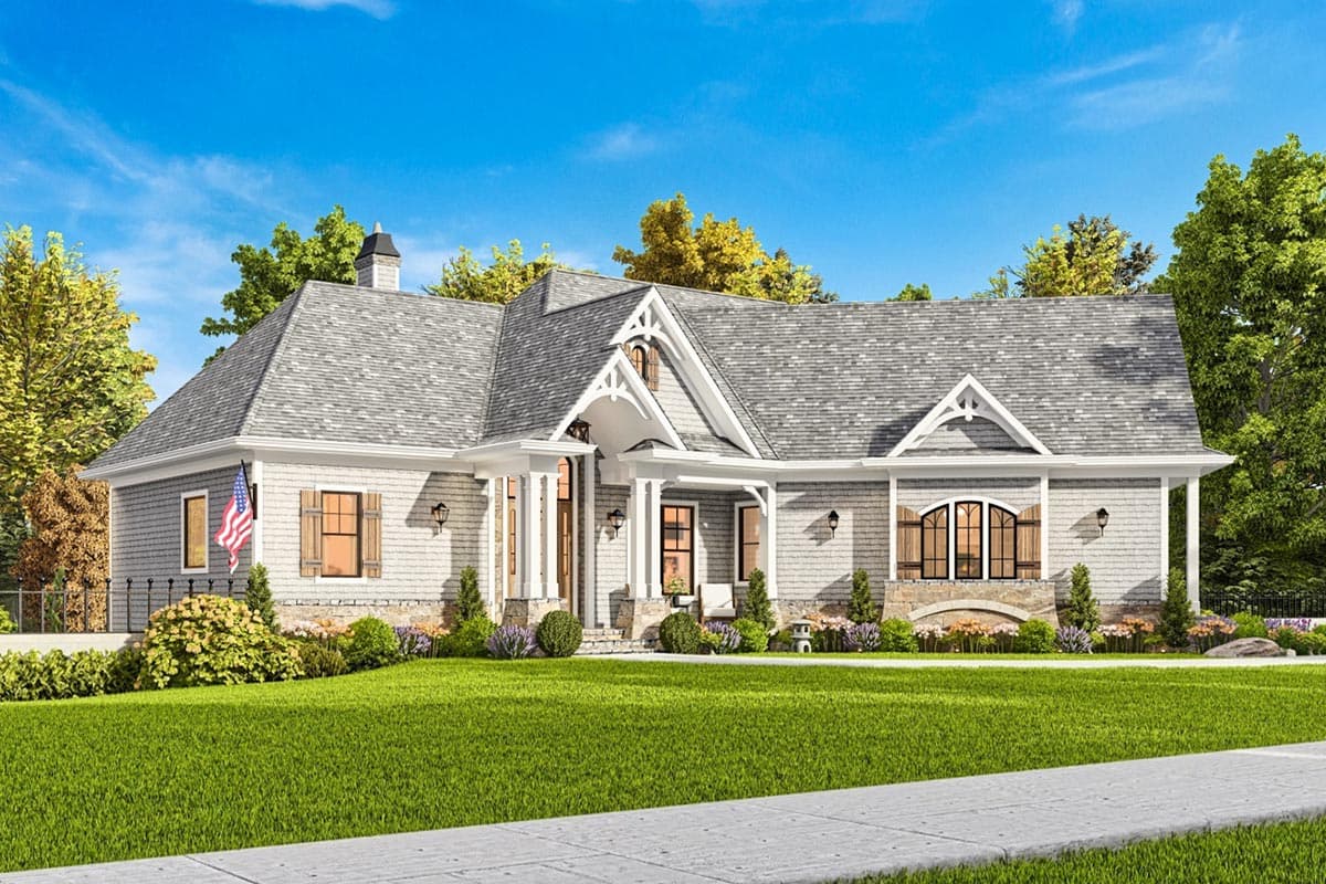 Plan 15886GE: Classic Hip Roofed Craftsman House Plan with Angled 2-Car Garage - 1729 Sq Ft - Image #8 - Craftsman, Mountain, Northwest, Ranch, Rustic