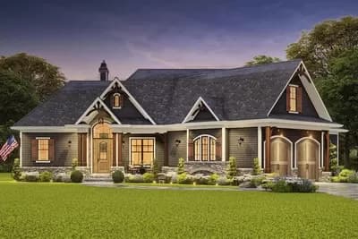 Hip Roof Mountain Craftsman House Plan with 3 Bedrooms  - 1873 Sq Ft