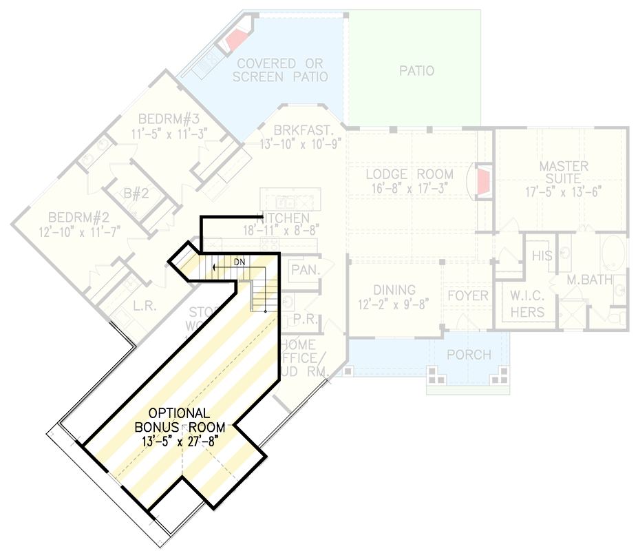 Plan 15888GE: Hip-Roofed Ranch Home Plan - Floor Plan - Optionally Finished Bonus Room - Country, Craftsman, Mountain, Ranch, Rustic