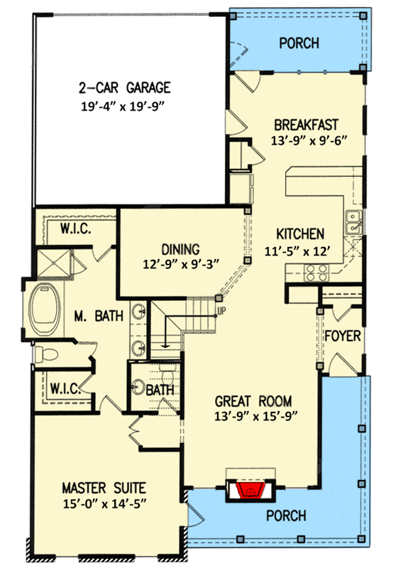 Plan 15891GE: Two Story House Plan with Stacked Front Porches - 2317 Sq Ft - Floor Plan - Main Level - Southern, Southern Traditional