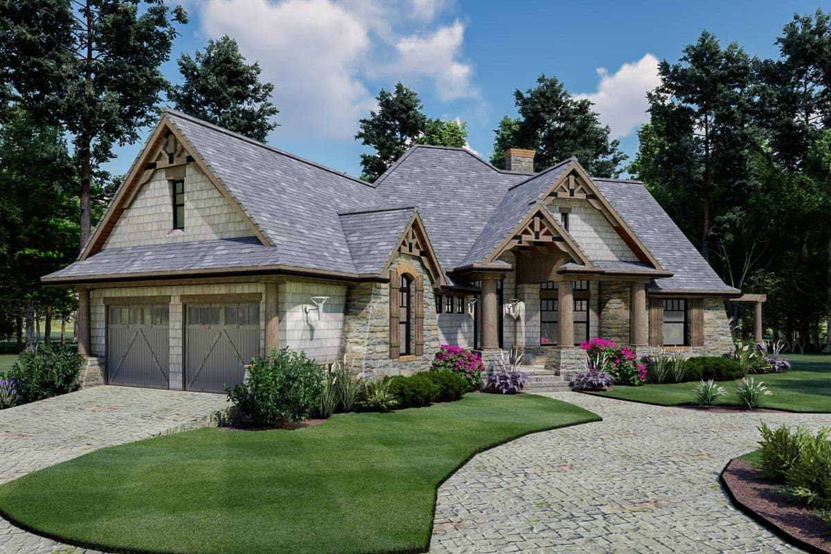 Plan 16801WG: Shingle-and-Stone Craftsman Home Plan with Angled 2-car Garage - 1848 Sq Ft - Image #5 - Craftsman, Mountain, Ranch, Rustic